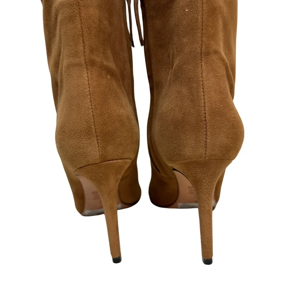 Schutz Anamaria Wood Brown Suede Pointed Toe Stiletto Heel Over The Knee Boot 7B